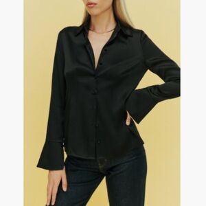 Reformation Samara Satin Shirt in Black - 2